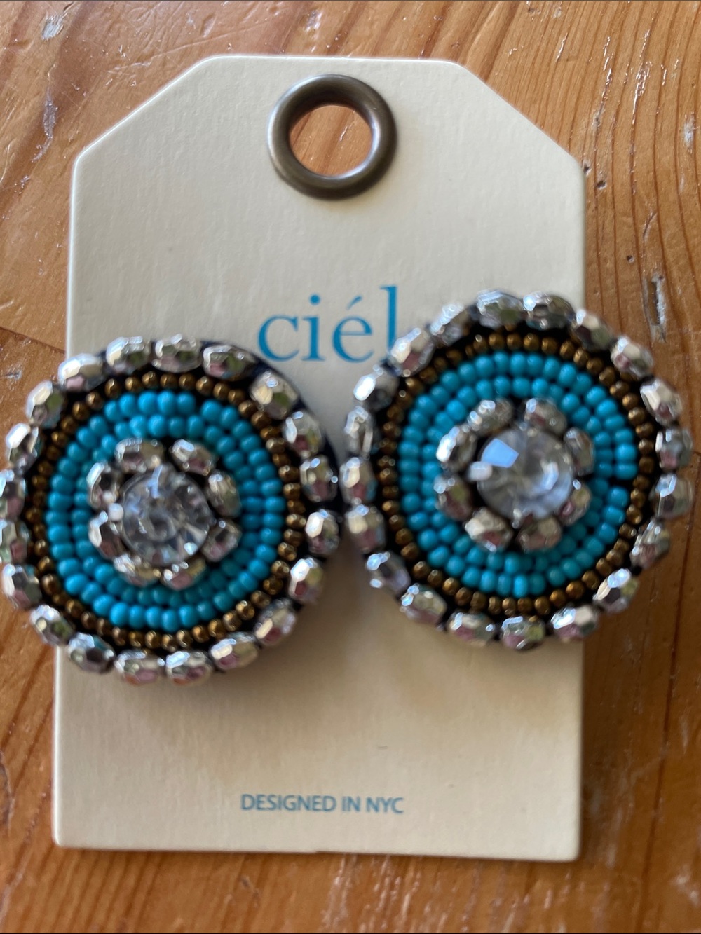 Anthropologie Turquoise Beaded Crystal Stud Earrings